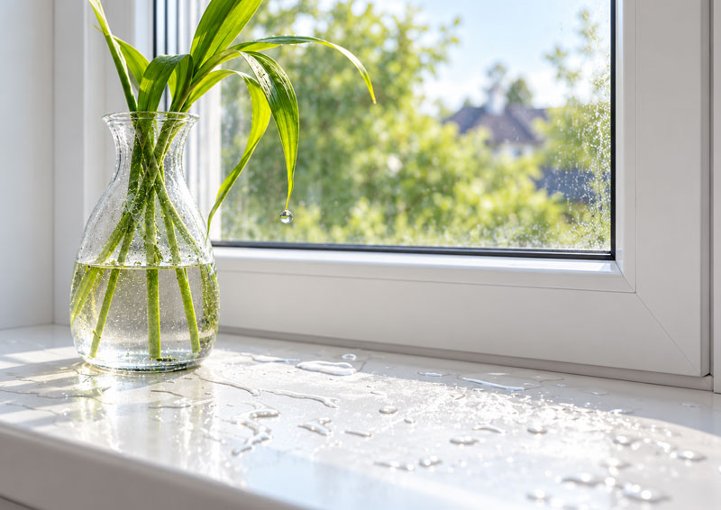 Voorbeeld van water op de vensterbank.